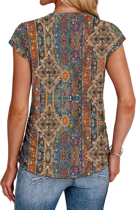 Sampeel Womens Summer Tops Trendy 2026 Ruched Cap Short Sleeve Tshirts Shirts Crew Neck T Shirts Fashion