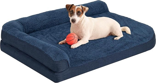 30'' x 20'' x 3.2'' L-Shaped Orthopedic Dog Beds, Small Dogs Bed with Removable Cover and Nonskid Bottom, Navy Blue