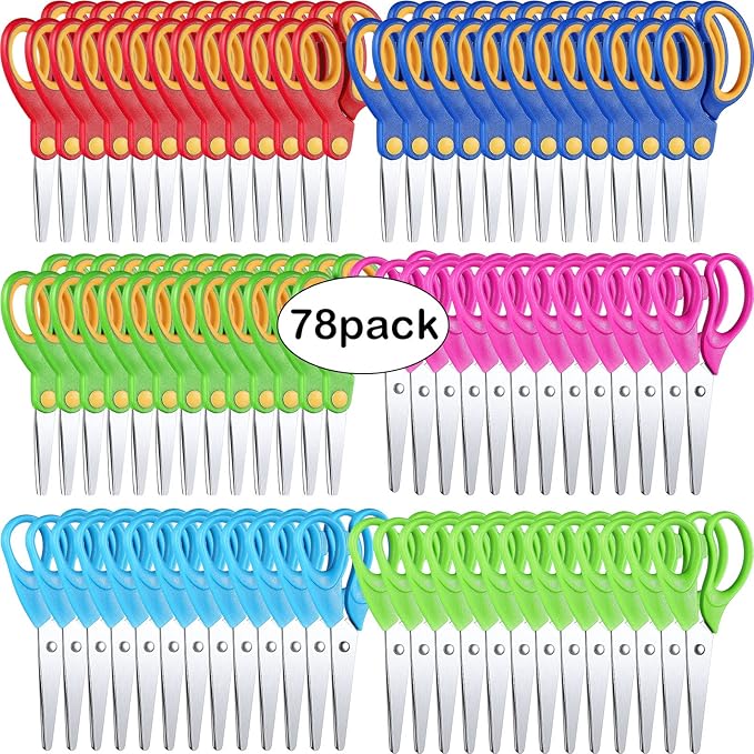 Reginary 78 Pcs Kids Scissors Bulk 5 Inch Student Children Blunt Tip Safety Scissors Multipurpose Rounded Tip for Office Home School Craft Supplies, Multicolor