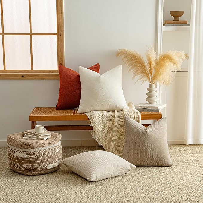 a moment Fall Decorative Throw Pillow Covers Pack of 2,20x20 Inch Rust | Twill Chenille Cushion Covers for Sofa Living Room Couch Bed
