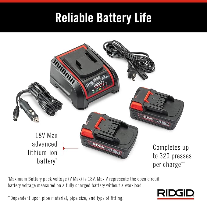 RIDGID 67178 Model RP 351 ProPress Standard Press Tool Kit with Battery, Charger, 1/2" to 2" Press Tool Jaws, and Carrying Case
