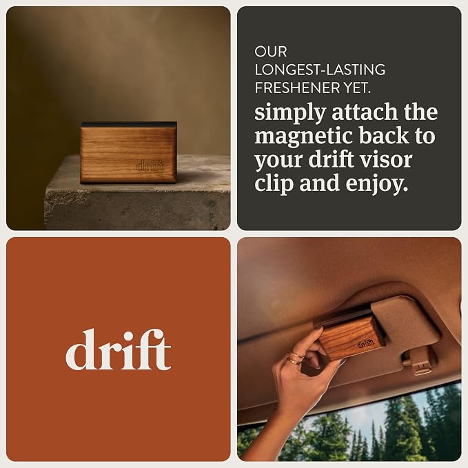 Drift Car Air Freshener - The Original Wood Air Freshener - Car Odor Eliminator - Long Lasting Scent - Auto Accessories - Metal Clip - Essential Oils - John Wick Scent Starter Kit