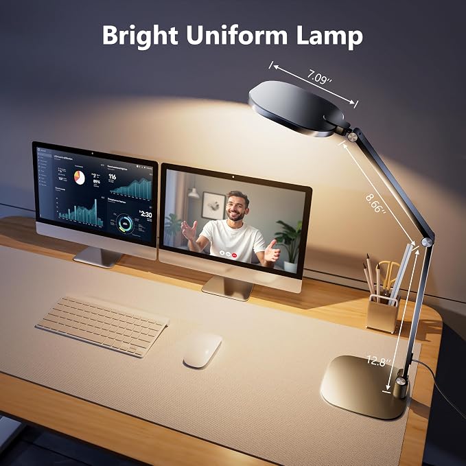 LitONES Desk Lamp for Home Office, Tall Computer Ring Light with CRI 97.8 | Eye-Caring Diffused Desktop Light with Memory & Timer Func, 1200LM Zoom Lighting for Video Calls, Conference, Reading,Study