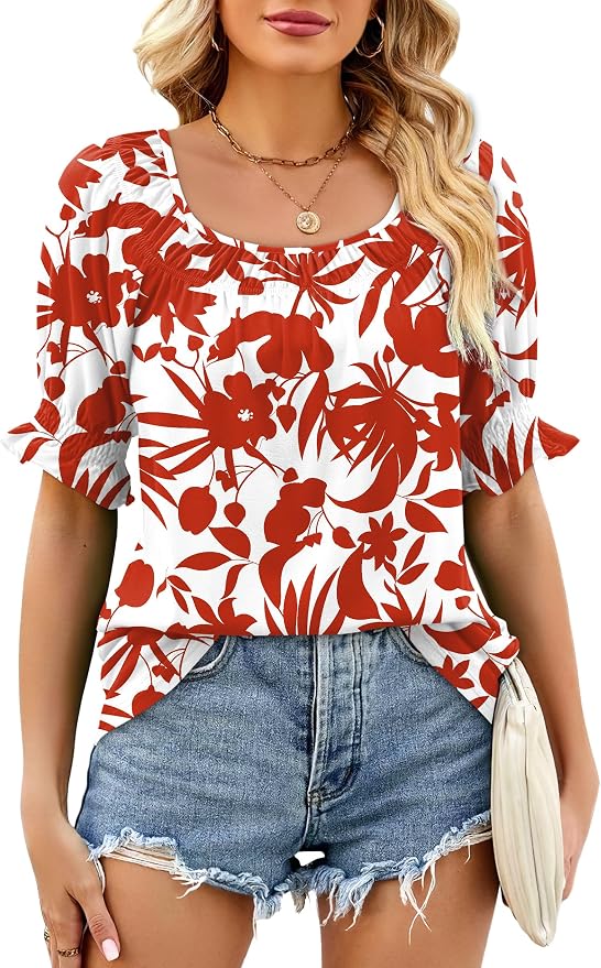 WIHOLL Womens Short Sleeve Square Neck Summer Tops Dressy Casual Blouses Trendy Clothes 2026