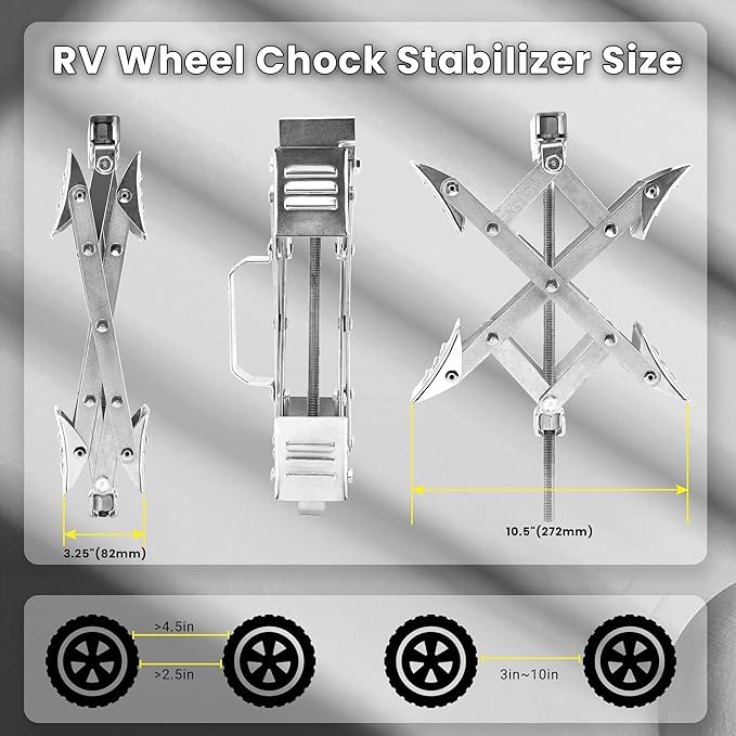 X-Shaped RV Wheel Chock Fit 3.25” to 10.5” Camper Wheel Chock Stabilizer Scissor with Accessories Pair for Travel Trailer, Heavy Duty Tire Wheel Chock Scissor Locking X Chock, 1Pack