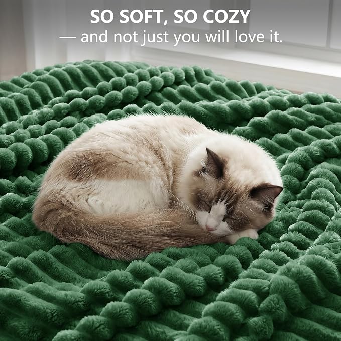 Dark Green Twin Blanket for Bed & Couch, 60 x 80 Inch | 300GSM Ribbed Fleece Blanket, Soft, Cozy & Lightweight, OEKO-TEX Certified, All-Season Use for Travel, Dorm & Home Decor
