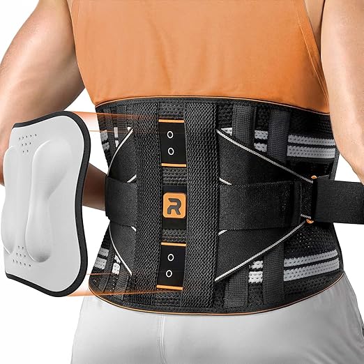 Lower Back Brace for Women, Back Belt Support for Men with 8 Stays, Soft Lumbar Support with Full Protection, Orange Size S