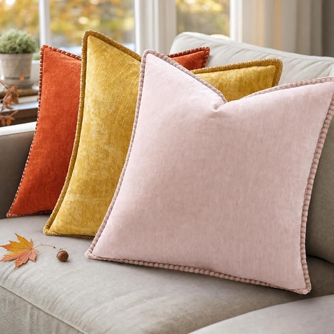 decorUhome Soft Chenille Throw Pillow Covers 22x22 Set of 2 Rust | Fall Textured Decorative Throw Pillow Cases Stitched Edge Modern Farmhouse Luxury Boho Velvet for Couch Sofa Bed Home Decor