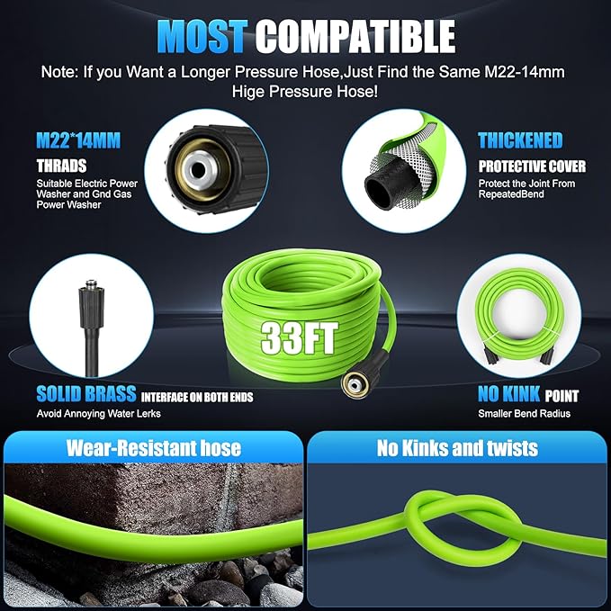 Pressure Washer 5000PSI Adjustable Pressure Power Washers Powered with 33ft Hose, 4 Nozzle and Foam Cannon, Powerwashers Cleaner Machine for Home, Cars, Blue