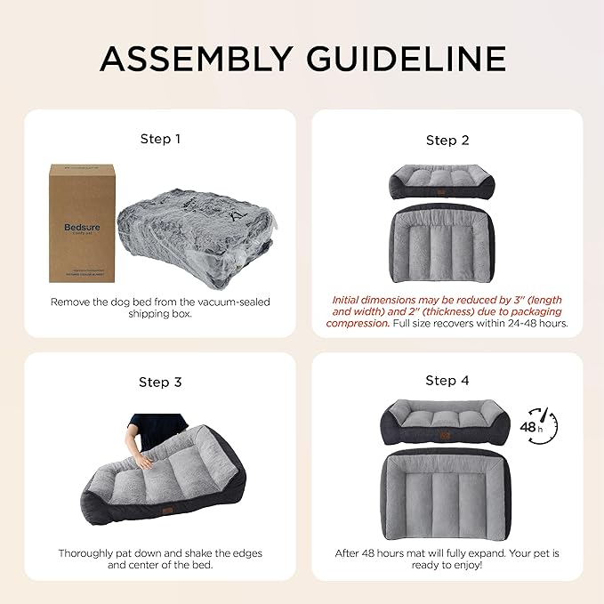 Bedsure SupportMax™ XL Pro Orthopedic Dog Beds Large Sized Dog - Extra Thick Supportive Dogs Couch with Waterproof Washable Cover, Extra Large Comfort Pet Sofa with Sherpa & Nonskid Bottom, Grey, 45"