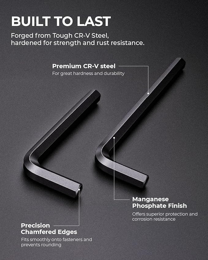 toolant 30-Piece Hex Key Wrench Set, Allen Wrench Set, Metric and SAE Allen Keys, 0.7-10 mm & 0.028-3/8 inch, L-Shaped Hex Key Wrench, Heat-Treated Chrome Vanadium Steel, with Organization.