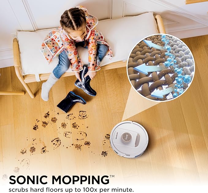 Shark Stratos 2-in-1 Robot Vacuum & Mop with 25+ Hands-Free Features & NeverTouch Self-Cleaning Base, Precision Mapping, Autolift Technology, HEPA Filtration, Edge Detect, White, RV2720ZE