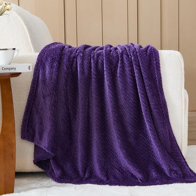 NEWCOSPLAY Fleece Leaves Pattern Queen Blanket, Dark Purple, 90"x90" | Super Soft Throw Blanket, Lightweight Cozy Bed Sofa Blanket, Premium Silky Flannel Fleece, Travel Blanket for All Season Use