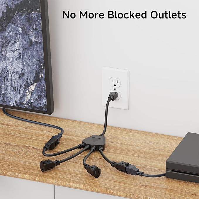 Cable Matters 2-Pack 4 Outlet Power Splitter Cord - 1.5ft, NEMA 5-15P to NEMA 5-15R Y Power Cord Splitter, 16 AWG Outlet Saver, 4 Way ExtensionCord, 1.5 Feet