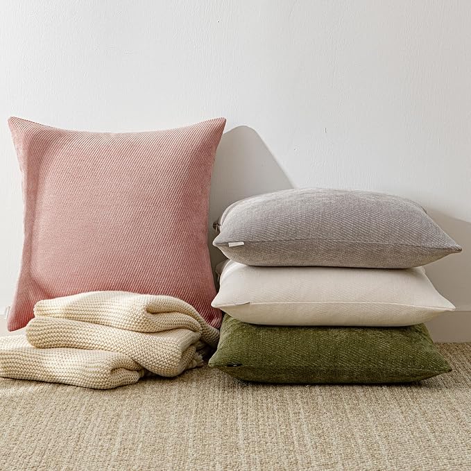 a moment Pack of 2 Decorative Chenille Throw Pillow Covers with Twill Cushion Covers for Sofa Living Room Couch Bed 24x24 Inch Blush Pink