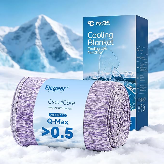 Elegear Arc-Chill 3.0 Cooling Blanket for Hot Sleepers, Cool Throw, Purple | Q-Max>0.5 Cooling Fabric, Absorbs Heat to Keep Body Cool, Breathable Summer Blankets for Night Sweats & Menopause, 51"x67"