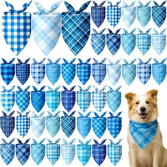 Abbylike 50 Pcs Plaid Dog Bandanas Bulk Blue Checkered Bandanas for Dogs Triangle Kerchief Bibs Scarf Set for Pet Holiday Costume Photo Props Accessories Pet Shops (31.5 x 21.7 x 21.7 Inch)