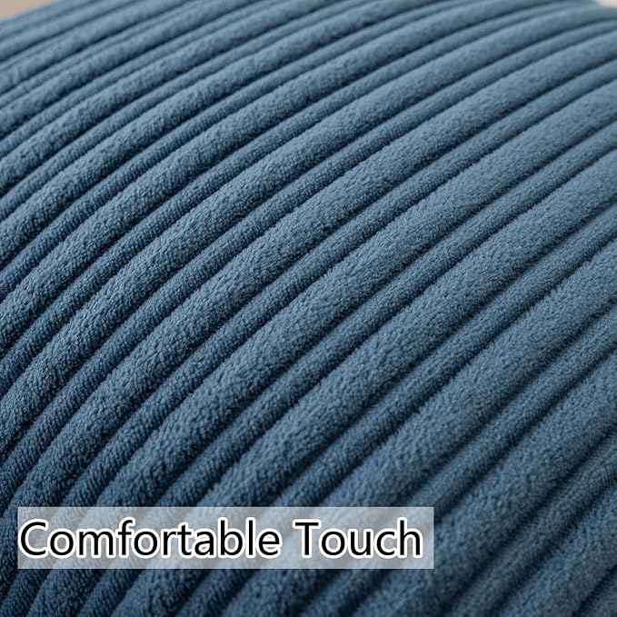 UGASA Velvet 18x18 Inch Soft Throw Pillow Cover Decorative Corduroy Striped Both Sides Solid Square Cushion Case Boho Farmhouse for Couch Bedroom Sofa Home, 1 Piece, Dusty Blue