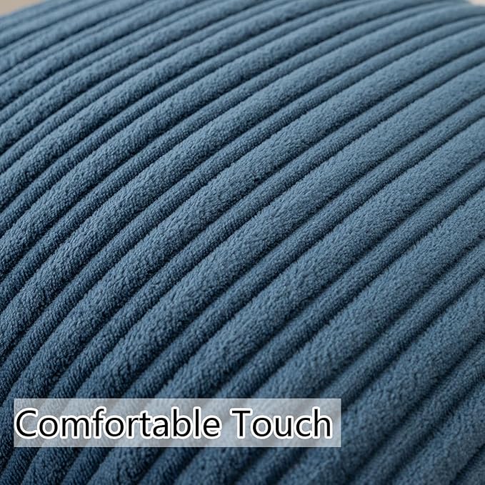 UGASA Velvet 24x24 Inch Soft Throw Pillow Cover Boho Farmhouse Decorative Corduroy Striped Both Sides Solid Square Cushion Case for Couch Bedroom Sofa Home, 1 Piece, Dusty Blue