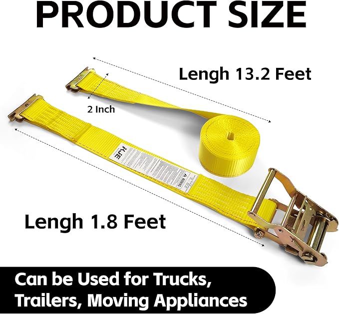 KJE 2 Pack E-Track Ratchet Straps, 2" x15' Heavy Duty Cargo Tie-Downs, 4500LBS Breaking Strength, Standard E Track Fitting Tie Down Ratcheting Strap for Cargo Vans, Trucks, Trailers