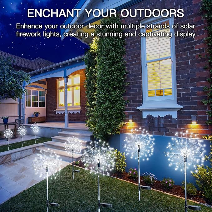 suddus Solar Garden Lights Outdoor Waterproof Decorative, 2Pack 150LED Firework Lights, Solar Fairy Lights for Yard, Garden, Party, Patio, Pathway, Flowerbed - White