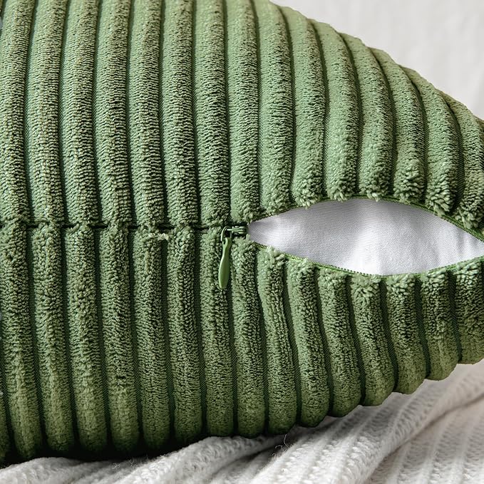 MIULEE Moss Green Decorative Throw Pillow Covers for Couch 18x18 Inch | 2 Pack, Boho Farmhouse Pillow Covers, Soft Cross Corduroy Patchwork Textured Cushion Cases For Bed Sofa