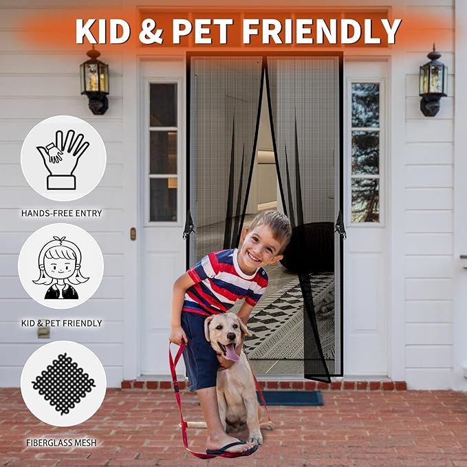 Fiberglass Magnetic Screen Door Fit Door Size 40 x 83 in- Heavy Duty Fiberglass Screen Door Mesh for Interior Door, Patio and Sliding Doors - Door Screen Magnetic Closure Let Fresh Air in