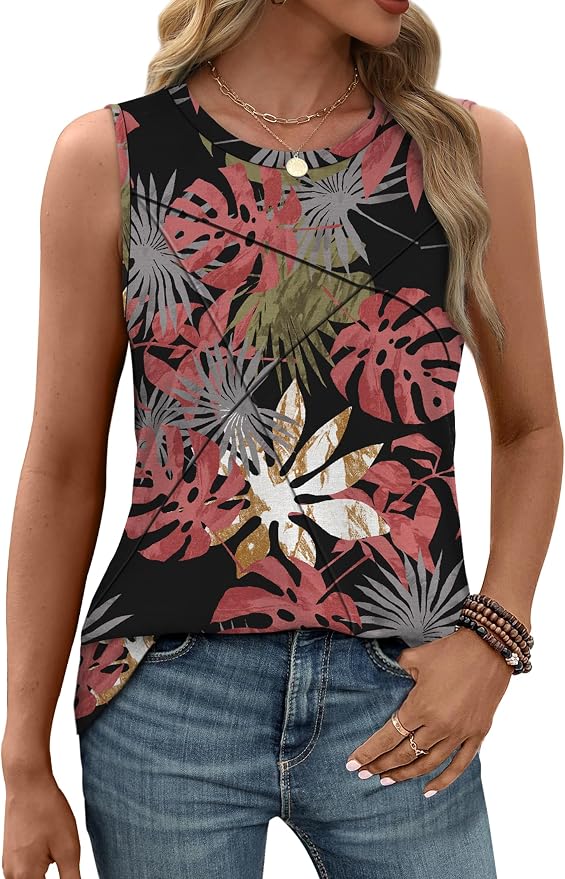 WIHOLL Women's Sleeveless Summer Crewneck Loose Fit Tank Tops