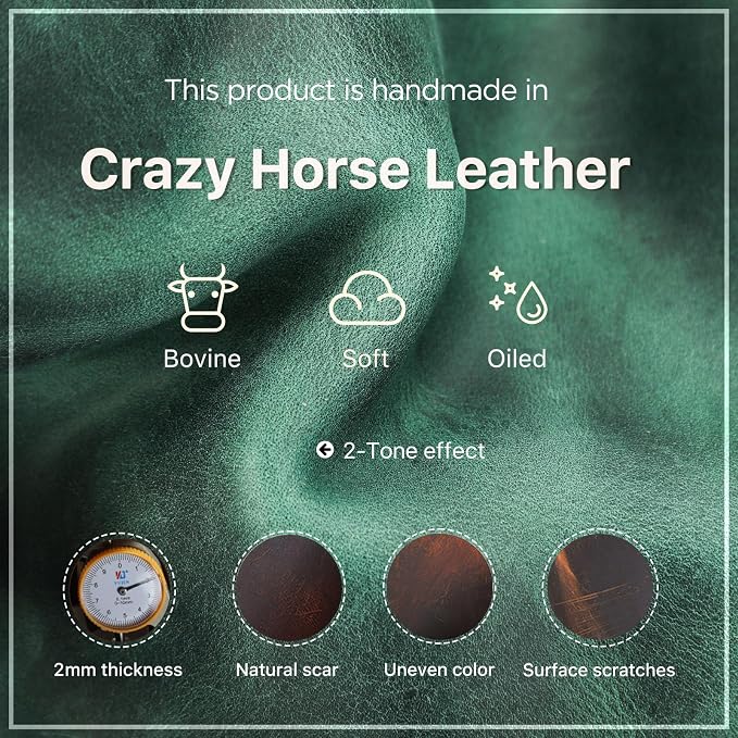Hiram Handmade Crazy Horse Leather Tech Organizer Travel Case ��� Accessories Organiser Bag for Laptop, Tablet & Cell Phone, Double Compartment Charger Organizer Travel Case Green