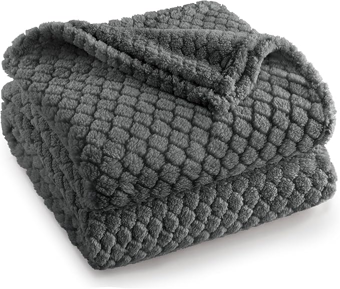 Exclusivo Mezcla Soft Fleece King Size Blanket for Bed, Dark Grey | Jacquard Lightweight Cozy Bed Blanket, Breathable Decorative Fuzzy Textured All Season Use, 90x104 Inches