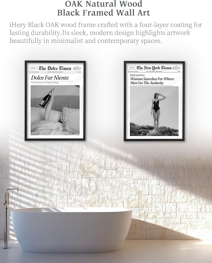 iHery 16x20in Where Men Get the Audacity Framed Newspaper Wall Art | Black Natural OAK Wood Frame with Canvas Print, Funny Magazine Decor for Bathroom Bedroom Girl Dorm Living Room, 1Pack