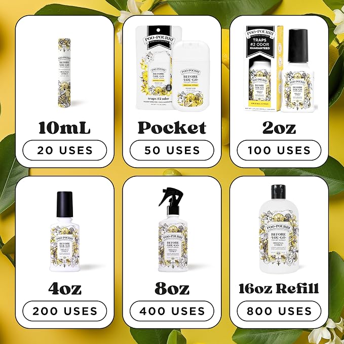Poo-Pourri Before-You-Go Toilet Spray, Original Citrus, 2 Fl Oz, Up to 100 Uses, Bathroom Odor Deodorizer with Essential Oils for Home or Work, Travel Essentials, TSA Approved Size, Lemon Bergamot