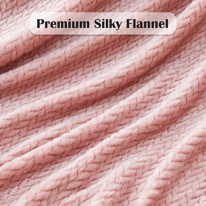NEWCOSPLAY Fleece Leaves Pattern Twin Blanket, Dusty Pink, 60"x80" | Super Soft Throw Blanket, Lightweight Cozy Bed Sofa Blanket, Premium Silky Flannel Fleece, Travel Blanket for All Season Use