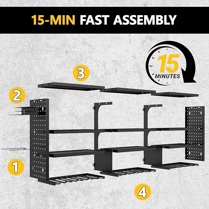 49" W Large Power Tool Organizer Wall Mount, 4 Layer Heavy Duty Metal Tool Storage Rack with 12 Drills Holder, Utility Racks for Garage Workshop, Ideal Garage Organization