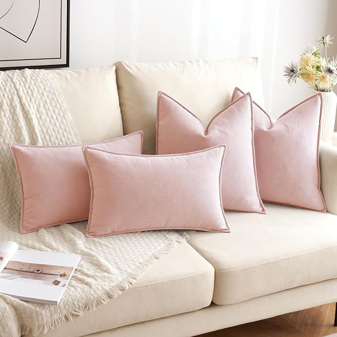 MIULEE Pack of 2 Pink Decorative Chenille Pillow Covers 20x20 Inch | Soft Couch Throw Pillows,Farmhouse Cushion Covers with Elegant Design for Sofa,Bedroom,Living Room,Spring Home Decor