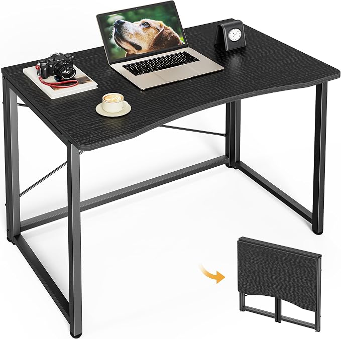 Huuger Folding Desk for Small Spaces, 31.5 Inch Foldable Computer Table, Easy Assembly, for Home Office, Study, Bedroom, Dorm, Space Saving, Small Writing Work Office Computer Desk, Black