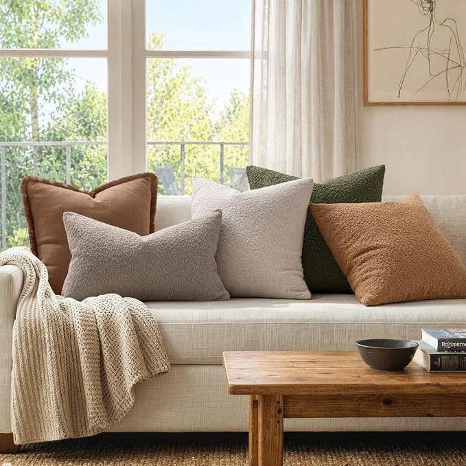 MIULEE 22x22 Decorative Euro Sham Boucle Couch Pillow Covers Beige | Set of 2 Textured Neutral Throw Pillow Covers, Accent Solid Pillowcases, Sofa Living Room Home Decor