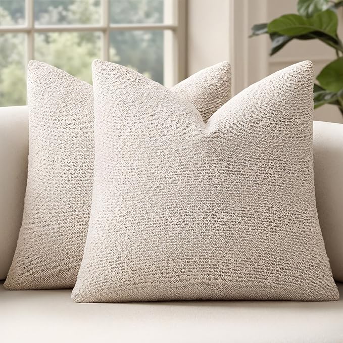 MIULEE 22x22 Decorative Euro Sham Boucle Couch Pillow Covers Beige | Set of 2 Textured Neutral Throw Pillow Covers, Accent Solid Pillowcases, Sofa Living Room Home Decor