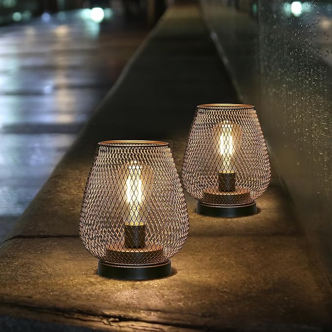 JHY DESIGN Set of 2 Metal Cage LED Lantern Battery Powered Cordless Accent Light with LED Great for Weddings Parties Patio Events for Indoors Outdoors