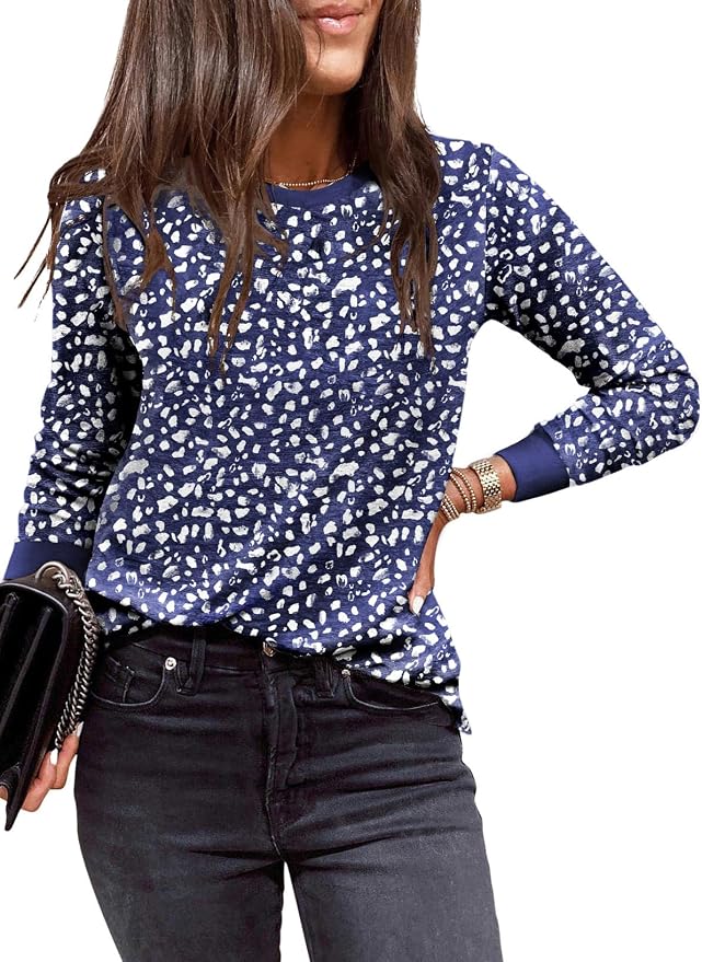 EVALESS Womens Crewneck Long Sleeve Tops Casual Polka Dots Tops Fall 2026 Tshirts Shirts