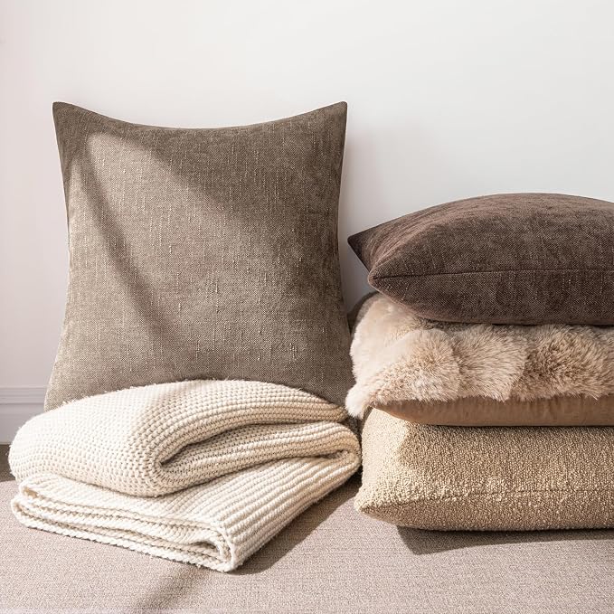 MIULEE 24x24 Inch Euro Textured Chenille Throw Pillow Covers Taupe Grey | Pack of 2 Decorative Soft Throw Pillows,Solid Textured Cushion Covers,Modern Home Decor for Bed Couch Sofa Bedroom Livingroom