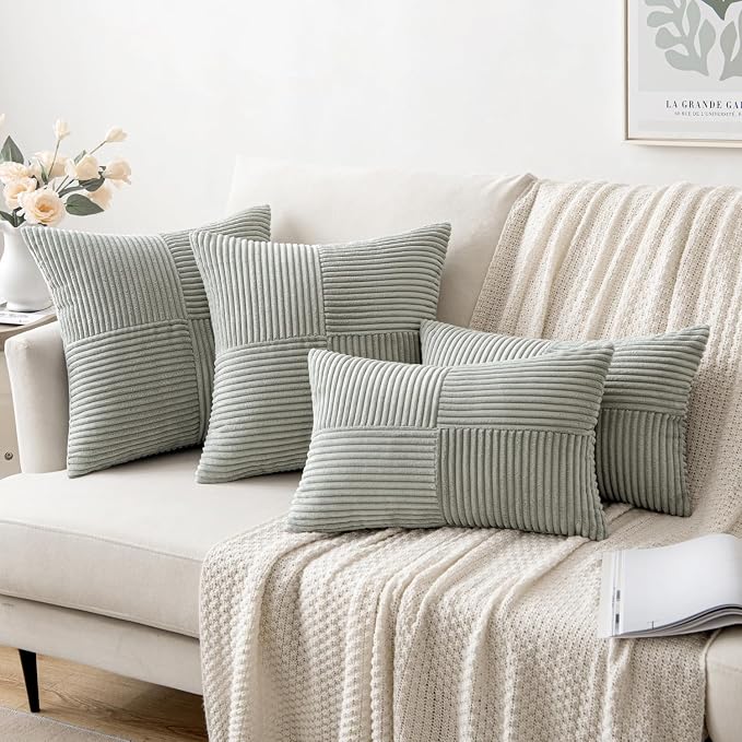 MIULEE Silver Grey Decorative Throw Pillow Covers 16x16 Inch for Couch Bed Sofa Pack of 2 Boho Farmhouse Throw Pillows Soft Cross Corduroy Patchwork Textured Cushion Cases