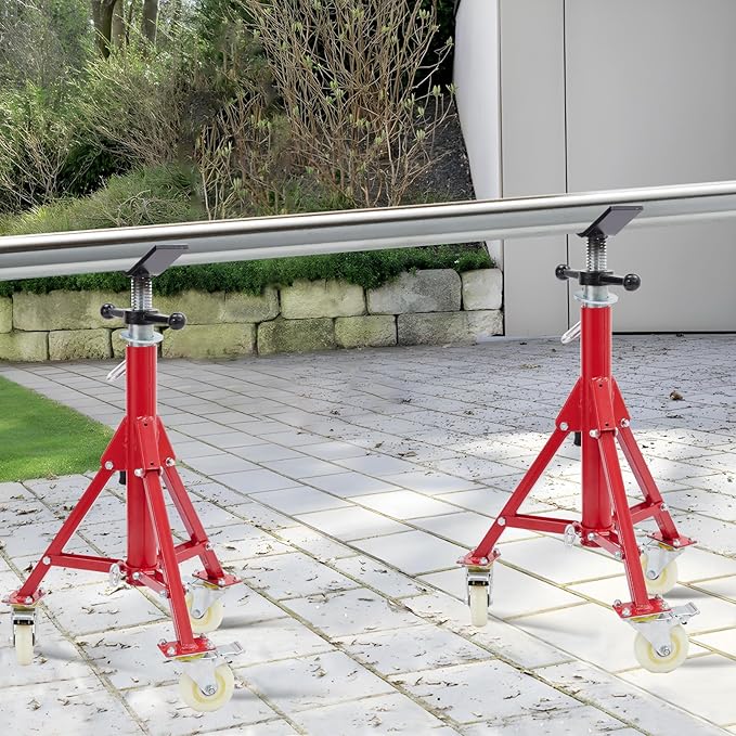 Towallmark V-Head Pipe Jack Stand with Casters, 28-52 Inch Adjustable Height,1/8"-12" Capacity, 2500 lb Load Capacity,Heavy Duty Carbon Steel Body, Steel Jack Stands with Portable Folding Legs