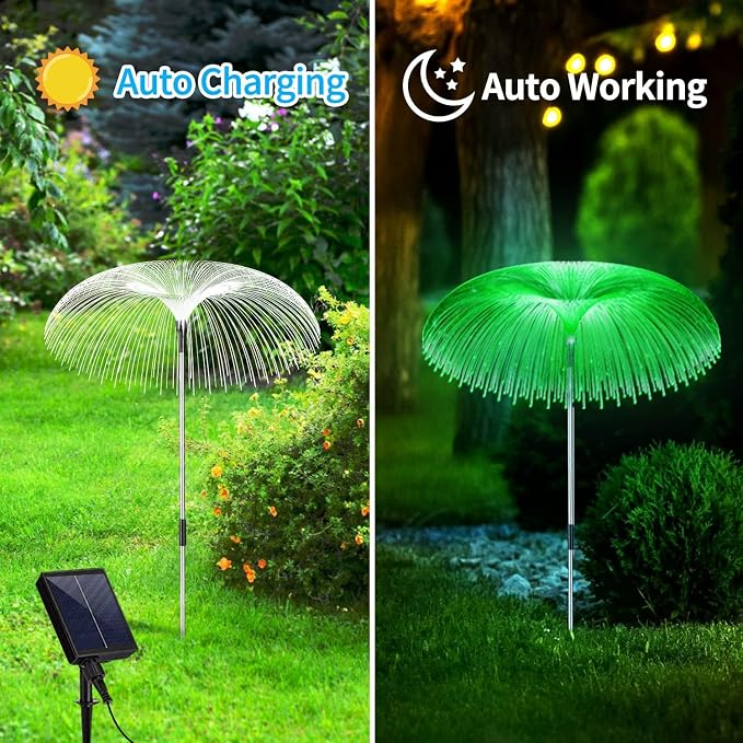 Solar Garden Lights 7 Color Changing Warm White Jellyfish lamp Decor | 6 sets is more cost-effective， Enlarged solar Panel，12Hour All-Night Glow IP65 All Weather Proof，Dusk-to-Dawn Auto Sensor