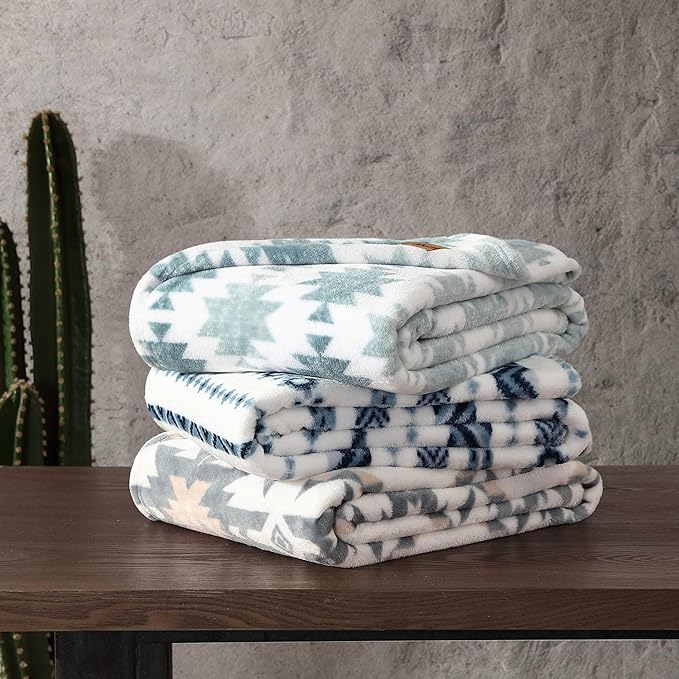 Wrangler - Blanket, Super Soft Sherpa Bedding, Yellowstone Inspired Throw Blanket for Couch or Bed (Diamond Trail Blue, 50" x 60")