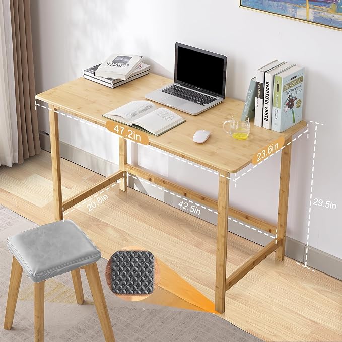 Nnewvante 47 Inch Computer Desk, Bamboo Writing Desk | Modern Simple Work Desk, for Home Office, Gaming Desk Study Table