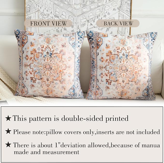 Boho Throw Pillow Covers 18x18 inch Set of 2,Boho Vintage Carpet Pattern Antique Ethnic Decor Double Sided Pattern Cushion Cover Soft Pillow Case Living Sofa Room Bed Square Pillow Cover