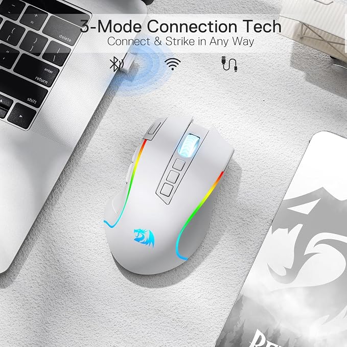 Redragon M612 Wireless RGB Optical Gaming Mouse 8000 DPI Remapping Keys | Cable-Free 0 Delay, Redefine Keybinding Macro, Vibing Backlight, Ergonomic Grip Body Comfort