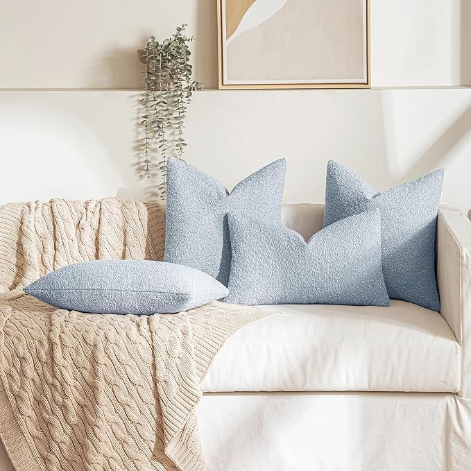 MIULEE 18x18 Decorative Lumbar Boucle Couch Pillow Covers Sky | Set of 2 Textured Neutral Throw Pillow Covers, Accent Solid Pillowcases, Sofa Living Room Home Decor
