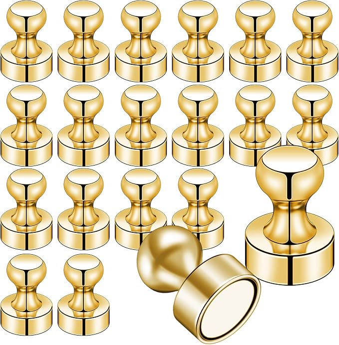 LOVIMAG Fridge Magnets 20Pcs, Magnet for Refrigerator Whiteboard, Gold | Small Strong Neodymium Metal Cute Push Pin for Classroom, Kitchen, Accessories Decorative, Office, Calendar